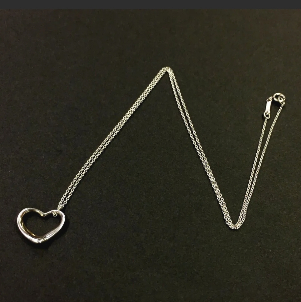 💖TIFFANY&CO. Silver 925 Elsa Peretti Open Heart Pendant Necklace